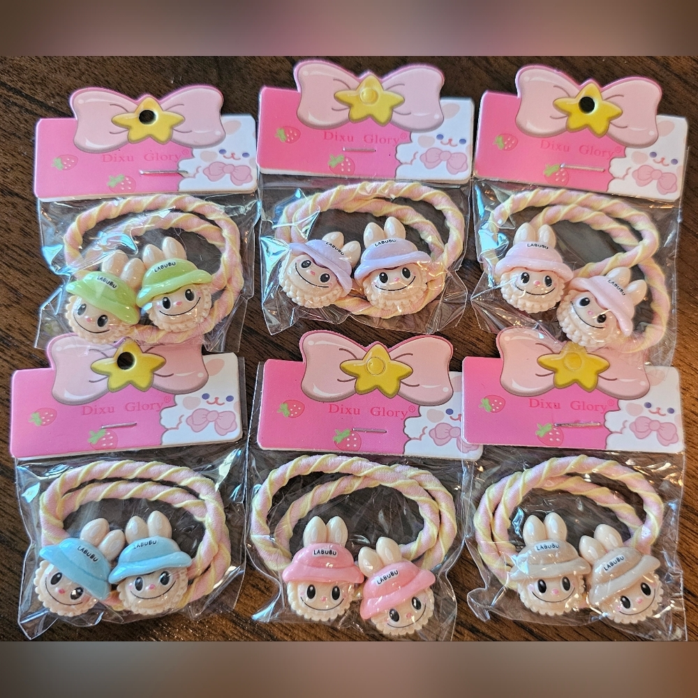 Labubu Hair Ties. Set Of Six. Two Ties In Each Set. New